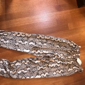 Snake print tie front pants